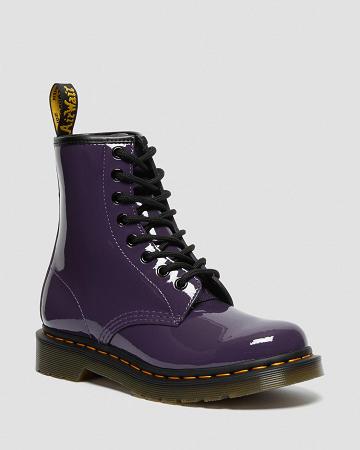 Women's Dr Martens 1460 Patent Leather Lace Up Boots Purple | AU 196NWY